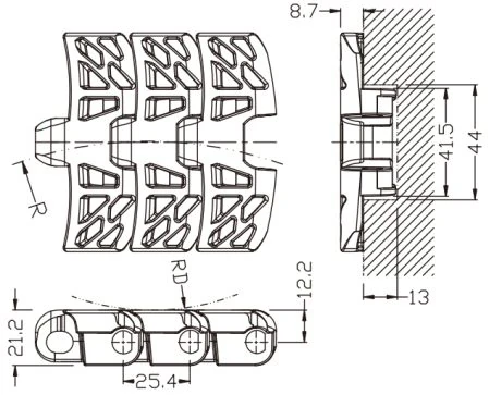 1050 Magnetic Sideflex Single Hinge Chain dimension drawing