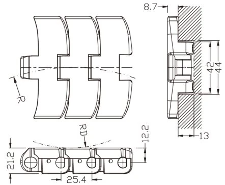 1060 Magnetic Sideflex Single Hinge Chain dimension drawing