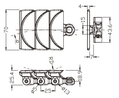 1775 Gapless Sideflex Single Hinge Chain dimension drawing