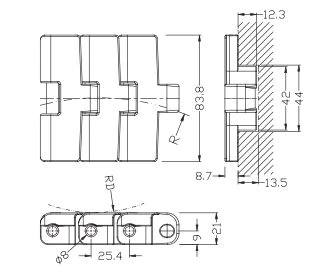 783 Magnetic Sideflex Single Hinge Chain dimension drawing